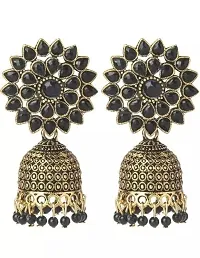 Beautiful Combo Of 2 Pair Gold Plated Jhumka Earrings. Partywear Black Jhumka And Gold Plated Multicolor Jhumka For Women-thumb1