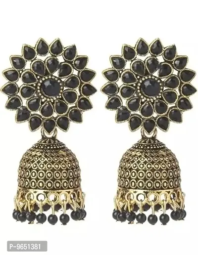 Beautiful Combo Of 2 Pair Gold Plated Jhumka Earrings. Partywear Black Jhumka And Gold Plated Multicolor Jhumka For Women-thumb2