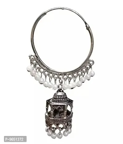 Temple Design Oxidized Silver Bali Jhumka For Women-thumb2