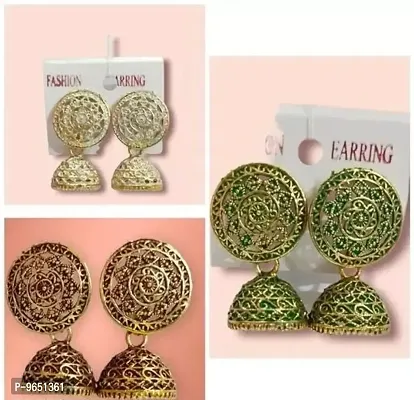 Gold Plated Multicoloured Jhumka Combo For Women