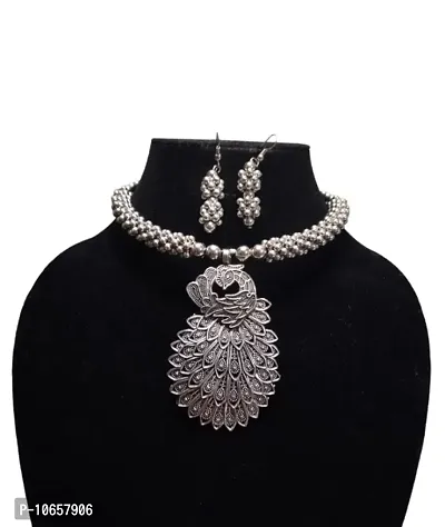 New Trendy and Fashionable Oxidized Silver Jewellery Set for Women and Girls-thumb0