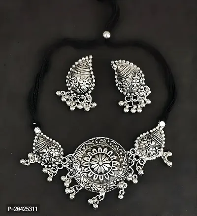 Trendy Oxidised Jewellery Set For Women Latest Choker Necklace Antique Jewellery Set-thumb0
