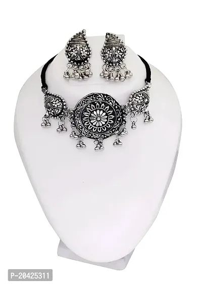Trendy Oxidised Jewellery Set For Women Latest Choker Necklace Antique Jewellery Set-thumb2