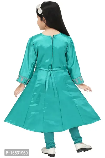 Trendy Georgette Sea Green Embroidered Round Neck Long Sleeves Gown With Pajama Set For Girls-thumb3