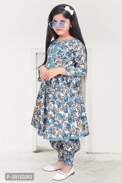 Alluring Blue Georgette Self Pattern Stitched Salwar Suit Set For Girls-thumb0