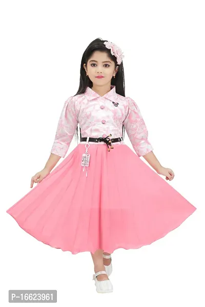 Trendy Georgette Self Pattern Fit And Flare Dress For Girls