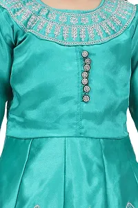 Trendy Georgette Sea Green Embroidered Round Neck Long Sleeves Gown With Pajama Set For Girls-thumb3