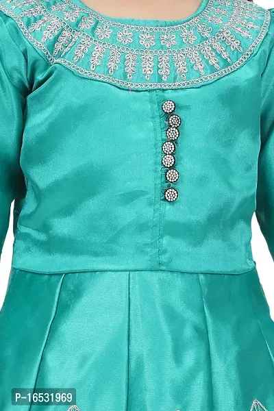 Trendy Georgette Sea Green Embroidered Round Neck Long Sleeves Gown With Pajama Set For Girls-thumb4