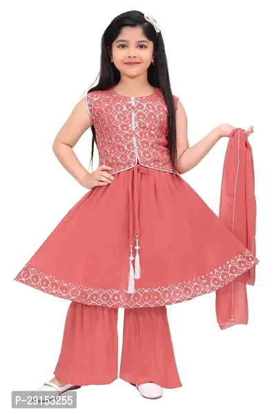 Alluring Orange Georgette Self Pattern Stitched Salwar Suit Set For Girls