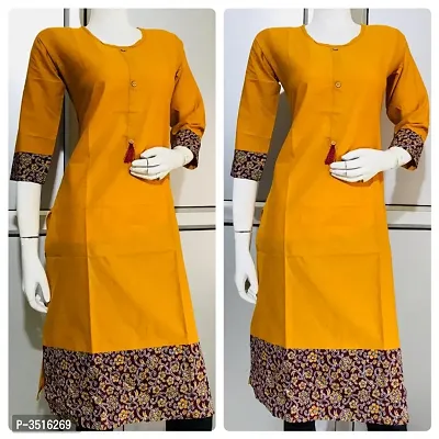 Reliable Orange Cotton Printed Women Straight Kurti