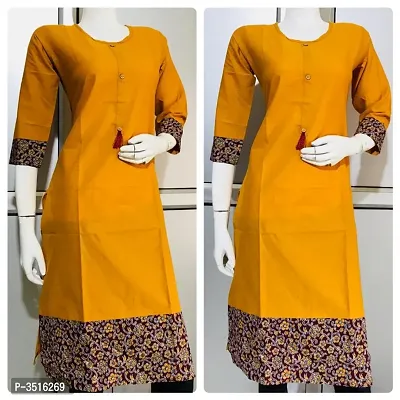 Reliable Orange Cotton Printed Women Straight Kurti-thumb0