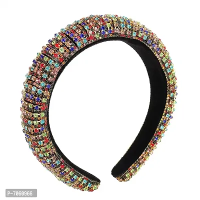 Young  Forever Rakhi Gift Friendship Day Gifts Special Rainbow Rhinestone Headbands Velvet Padded Headband Wide Sparkling Bejewelled Hairband for Women Delicate Crystal Embellished Headband Accessory for women girls-thumb0