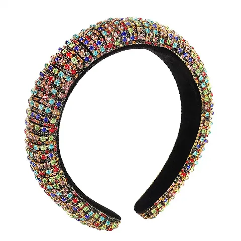 Young  Forever Rakhi Gift Friendship Day Gifts Special Rainbow Rhinestone Headbands Velvet Padded Headband Wide Sparkling Bejewelled Hairband for Women Delicate Crystal Embellished Headband Accessory for women girls