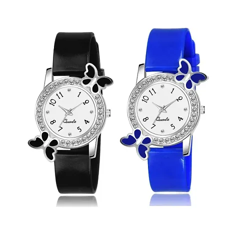 SWADESI STUFF Embellished  Studded Dial Analogue Girl's Watch(White Dial Multicolor Colored Strap)-2 BF BLACK BLUE