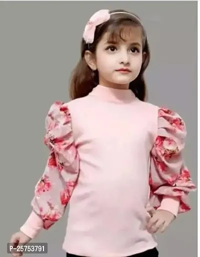 Stylish Peach Cotton Blend Tops For Girl