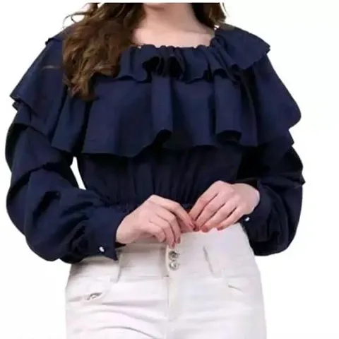 Rey Retails Casual Regular Sleeves Solid Women Dark Blue Top Vol 1