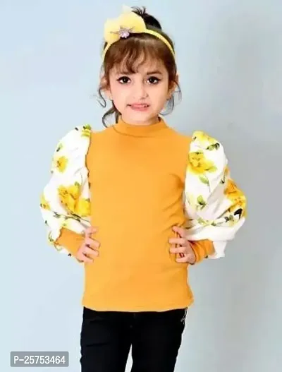 Stylish Yellow Cotton Blend Tops For Girl