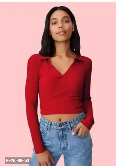 Elegant Red Cotton Blend  Top For Women-thumb0