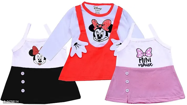 ICABLE Disney Baby Girls Midi Length Cotton Blend Minnie Dress Made in India-thumb0