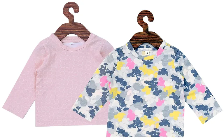 Baby Girls/Boys Cotton Cute Printed Full Sleeves T-Shirts Pack Of 2