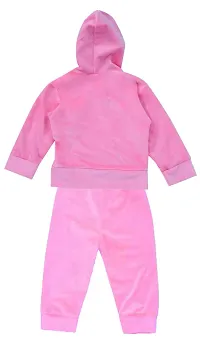 ICABLE Baby Girls/Boys Super Soft Velvet Plain Hooded Top and Bottom Suit Set-thumb1