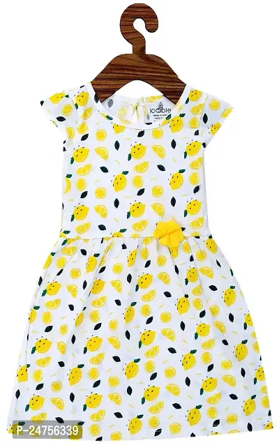 ICABLE Girls Printed A-Line Dress 100% Cotton Made in India (5-6 Years, YellowLemon)