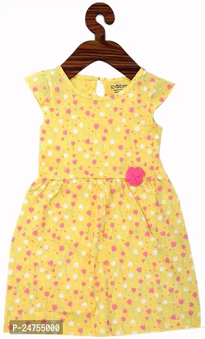 ICABLE Girls Printed A-Line Dress 100% Cotton Made in India (4-5 Years, YellowFlower)