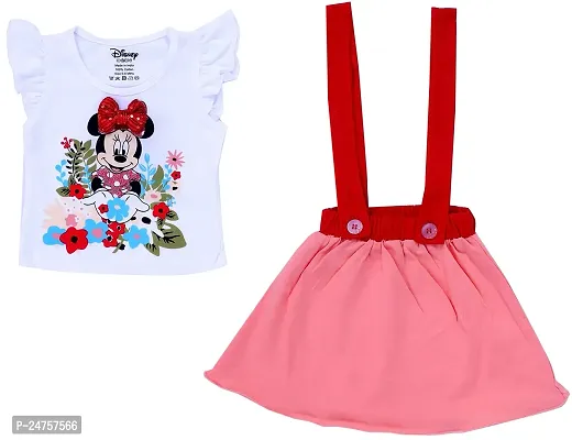 ICABLE Disney Girls Pure Cotton printed Knee Length Midi Top Skirt Set-thumb0