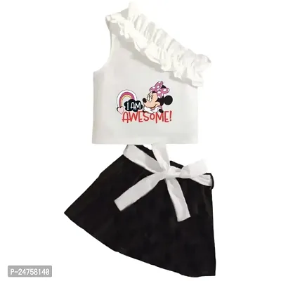 ICABLE Baby Girls Cotton Blend One Shoulder Top + Skirt Set-thumb0
