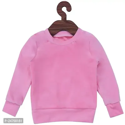 Icable Unisex Baby Girl/Boys Full Sleeves Plain Super Soft Velvet Sweatshirt Made in India (6-12 Months, Pink)