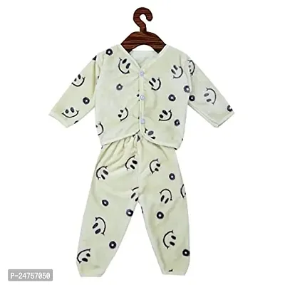 Icable Baby Boys Baby Girls Infants Kids Shearing Velvet Full Sleeves Winter Wear Baba Suit/Night Suit (YellowHappy, 3-6 Months)