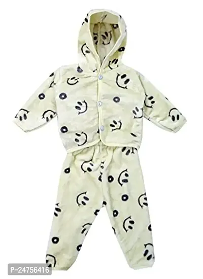 ICABLE Baby Boys/Girls Infants Shearing Velvet Full Sleeves Hooded Winter Wear Baba Suit/Night Suit/Baby Set (Yellow, 6-9 Months)-thumb0