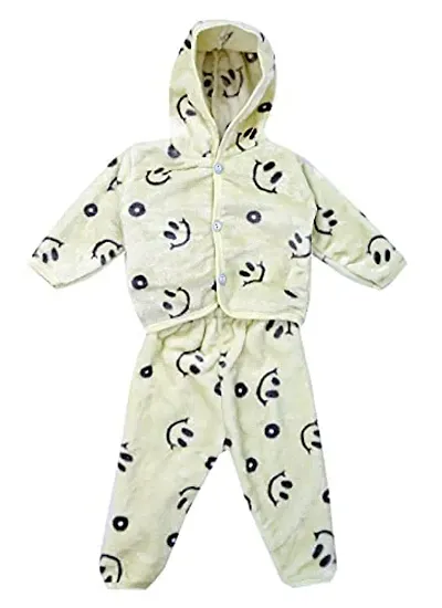 ICABLE Baby Boys/Girls Infants Shearing Velvet Full Sleeves Hooded Winter Wear Baba Suit/Night Suit/Baby Set