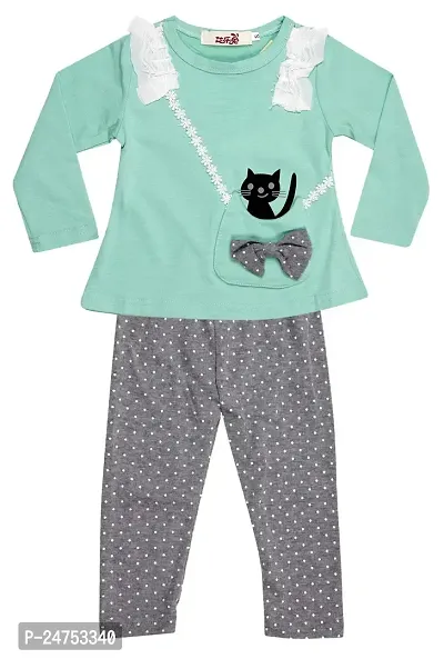 ICABLE Baby Girls Cute Cat Print Cotton Top  Pajyami Set-thumb0