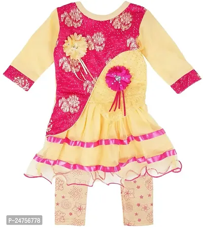 ICABLE Baby Girls Frock Set with Pajyami (Pink, 3-6 Months)