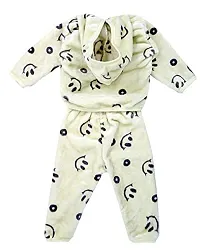 ICABLE Baby Boys/Girls Infants Shearing Velvet Full Sleeves Hooded Winter Wear Baba Suit/Night Suit/Baby Set (Yellow, 6-9 Months)-thumb2