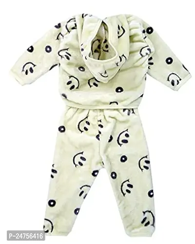 ICABLE Baby Boys/Girls Infants Shearing Velvet Full Sleeves Hooded Winter Wear Baba Suit/Night Suit/Baby Set (Yellow, 6-9 Months)-thumb3