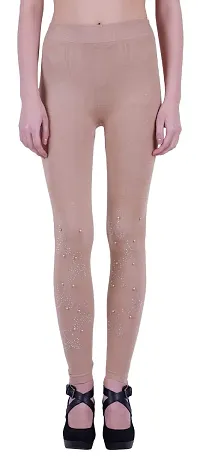 Icable Women's/Girls Polyester Spandex Ultra Stretchable Legging/Tights Working with Embellished Fabrics (Skin, Free Size)
