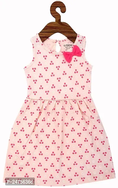 ICABLE Girls Printed A-Line Dress 100% Cotton Made in India (3-4 Years, PeachDots)