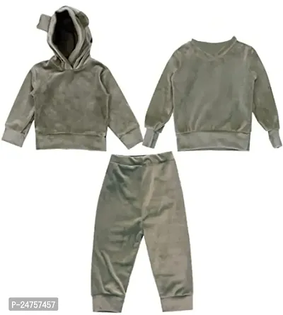 ICABLE Baby Girls/Boys Super Soft Velvet Plain Sweatshirt, Hooded Top and Bottom 3 Piece Suit Set