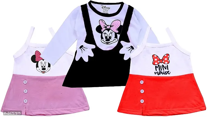 ICABLE Disney Baby Girls Midi Length Cotton Blend Minnie Dress Made in India-thumb0