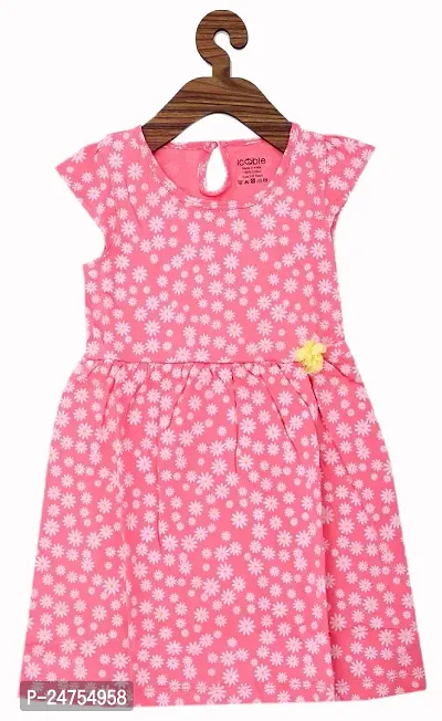 ICABLE Girls Printed A-Line Dress 100% Cotton Made in India (3-4 Years, PinkFlower)-thumb0