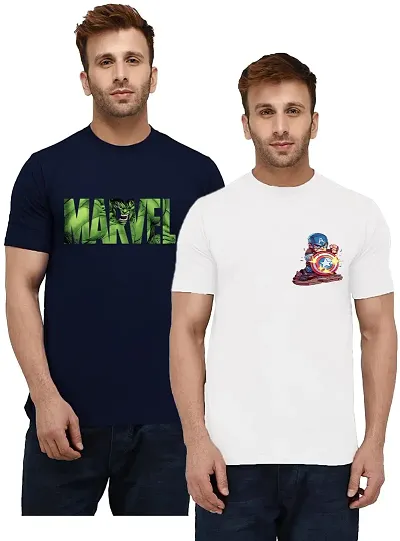 ICABLE Marvel Men's Regular Fit Cotton Printed Round Neck, Half Sleeves Tshirts Pack of 2