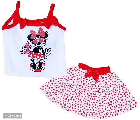 ICABLE Disney Girls Pure Cotton printed Knee Length Midi Top Skirt Set