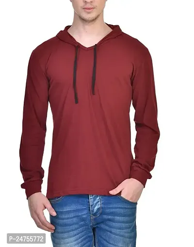 Miss U Men's Cotton Full Sleeve Hooded T-Shirt (Red)-thumb0