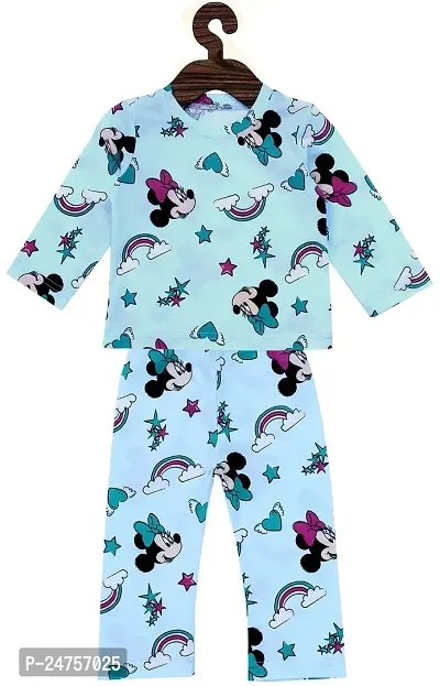 ICABLE Baby Girls Cotton Cartoon Print Night Suit Top and Pyjama Set