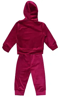 ICABLE Baby Girls/Boys Super Soft Velvet Plain Hooded Top and Bottom Suit Set-thumb1