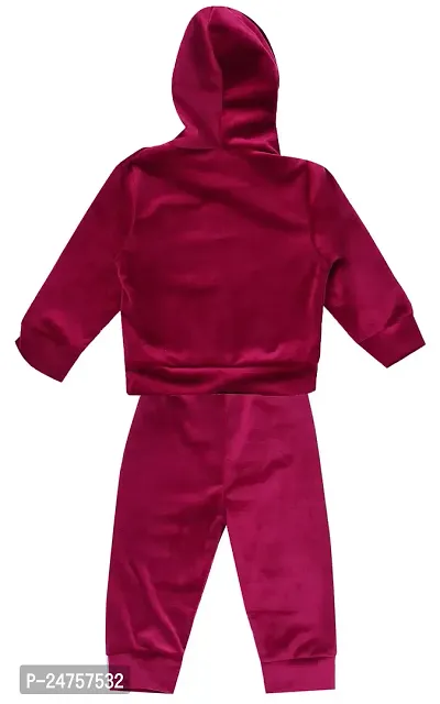 ICABLE Baby Girls/Boys Super Soft Velvet Plain Hooded Top and Bottom Suit Set-thumb2