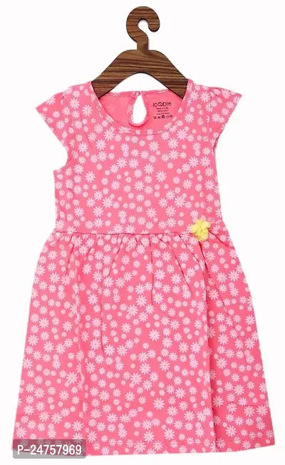 ICABLE Girls Printed A-Line Dress 100% Cotton Made in India (4-5 Years, PinkFlower)