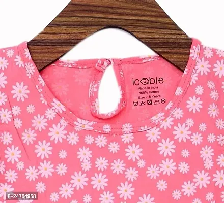 ICABLE Girls Printed A-Line Dress 100% Cotton Made in India (3-4 Years, PinkFlower)-thumb3